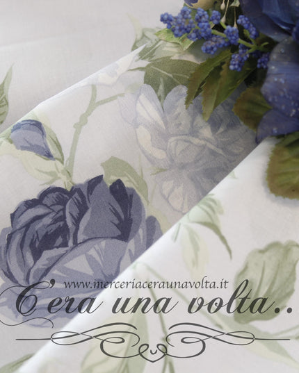 Tessuto Shabby Roses Bleu