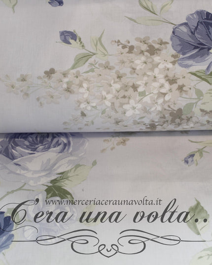 Tessuto Shabby Roses Bleu