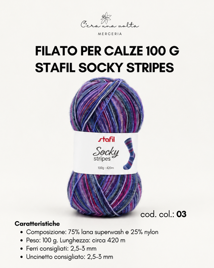Filato per calze 100 g - Stafil Socky Stripes
