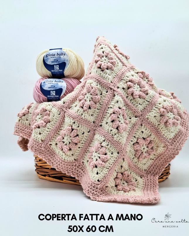Coperta rosa e panna fatta a mano in lana Merinos