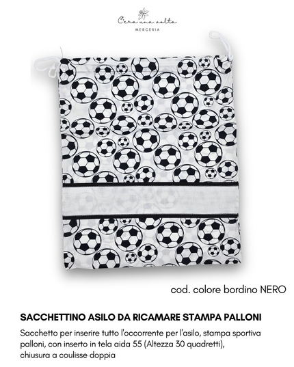 Sacchettino asilo da ricamare stampa palloni