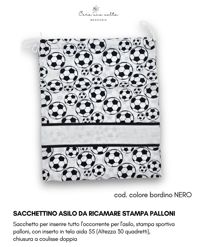 Sacchettino asilo da ricamare stampa palloni