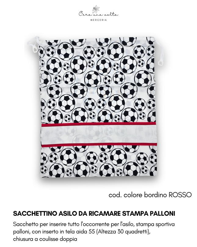Sacchettino asilo da ricamare stampa palloni