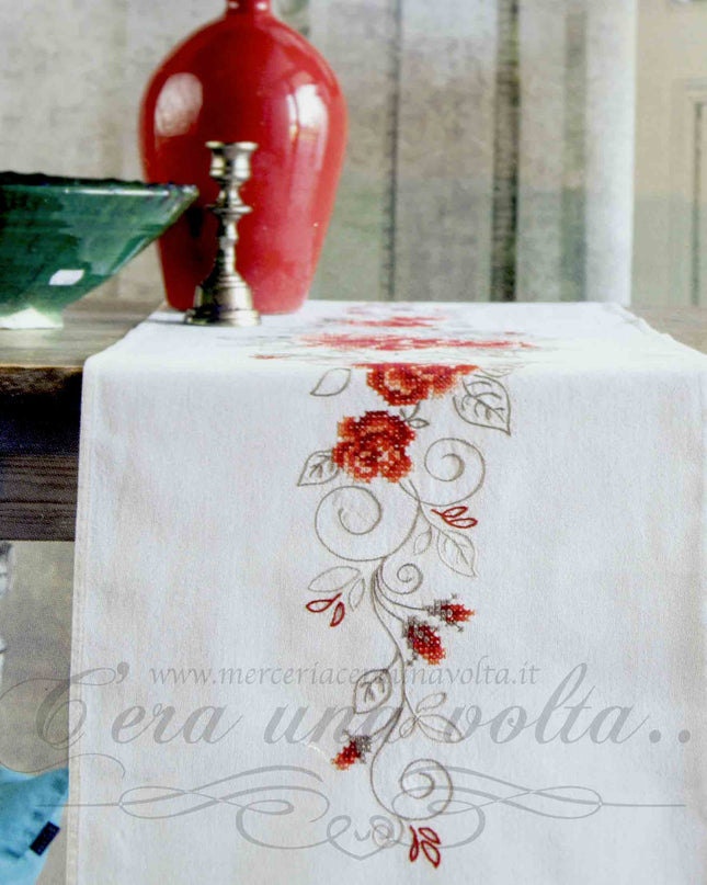 Centrotavola rettangolare da ricamare Red roses