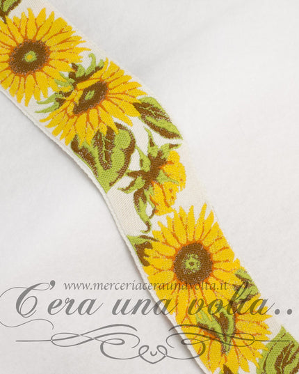 Bordo in cotone ricamato girasoli