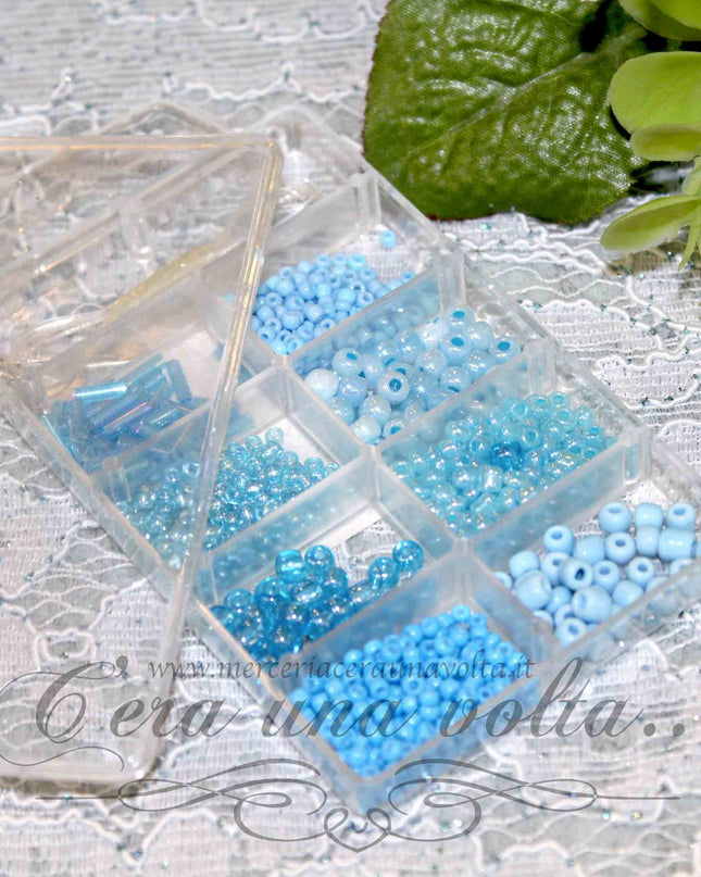 Scatola Perle assortite Azzurre