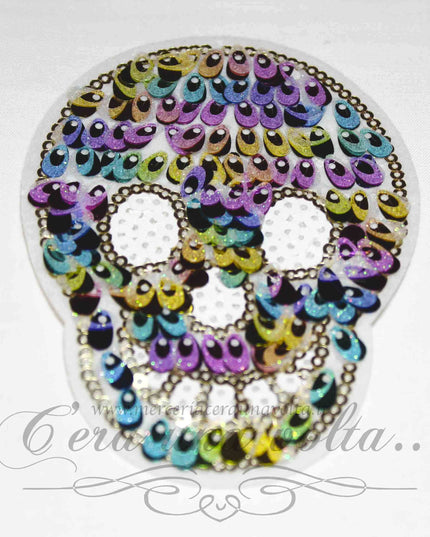 Toppa termo adesiva con paillettes applicate Skull