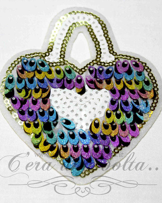 Toppa termo adesiva con paillettes applicate Cuore