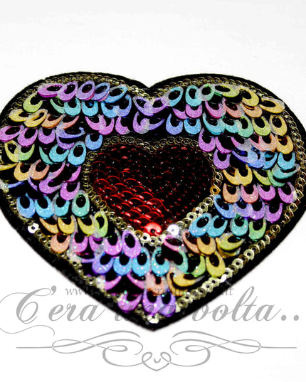 Toppa termo adesiva con paillettes applicate Heart
