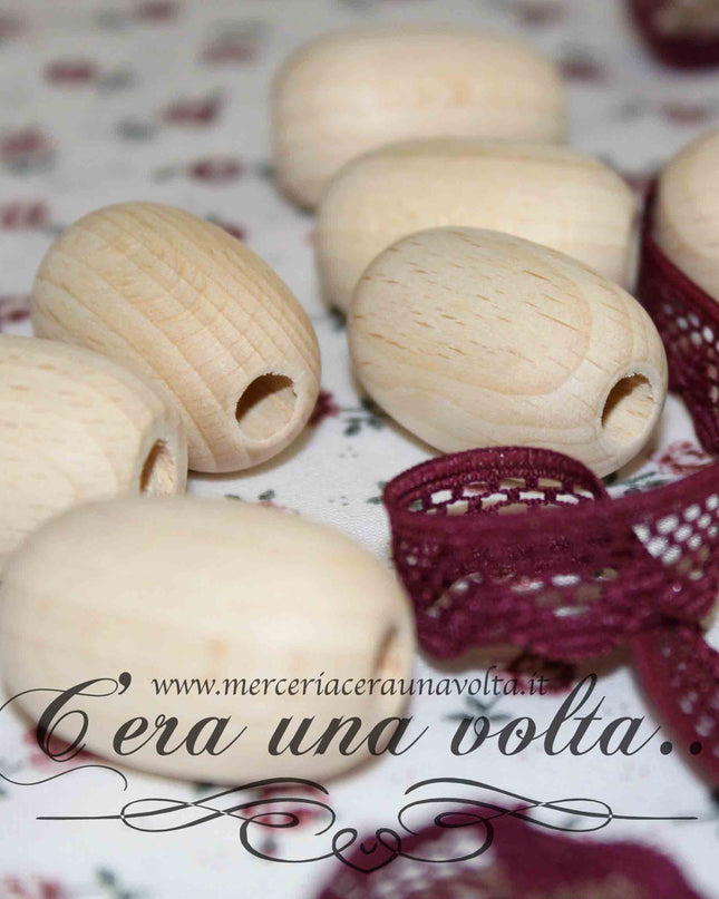 Perle ovali con foro grande in legno cm 2,8