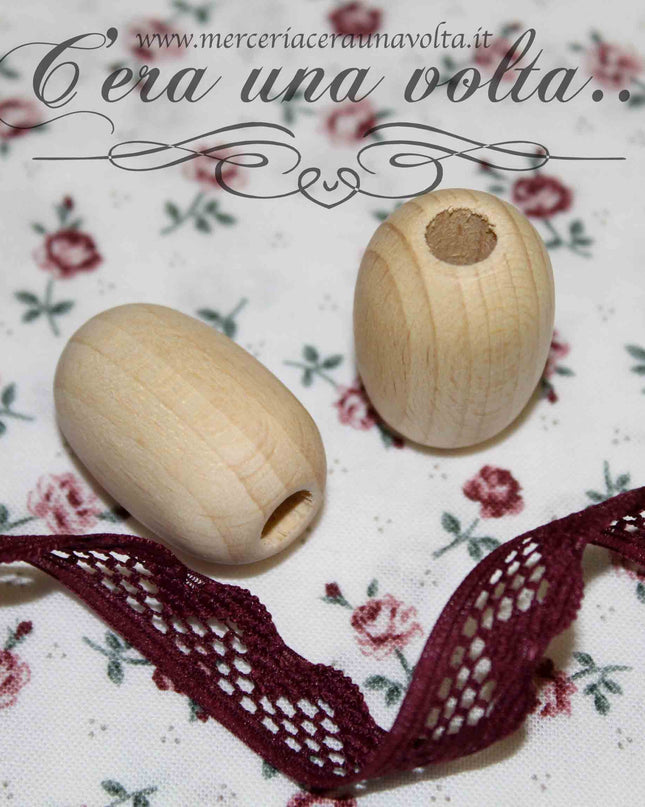 Perle ovali con foro grande in legno cm 2,8