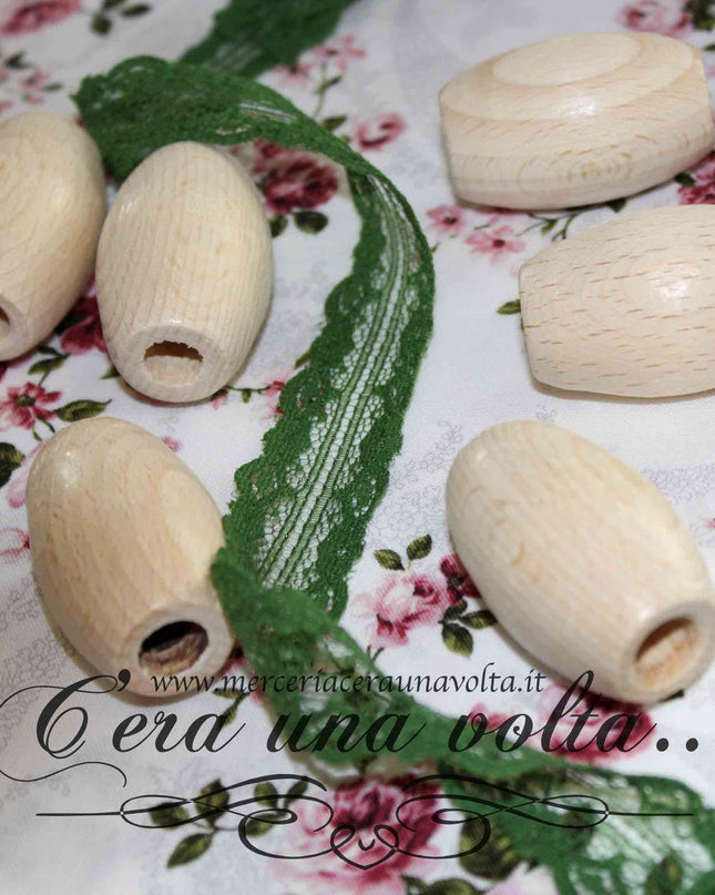 Perle ovali con foro grande in legno cm 4,5