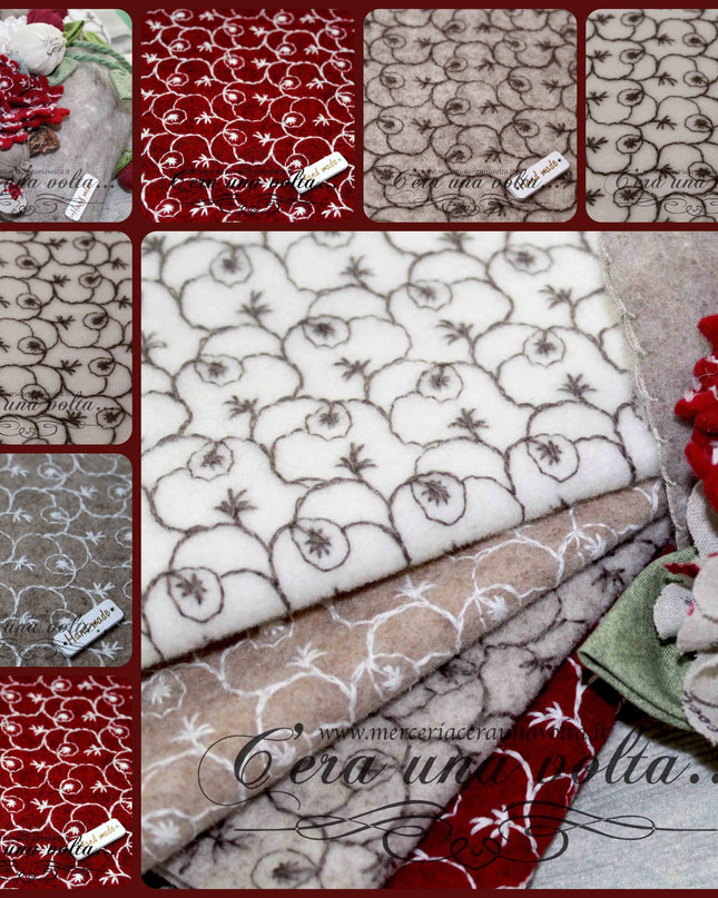 36 x 34 cm Feltro di lana ricamato Ghirigori