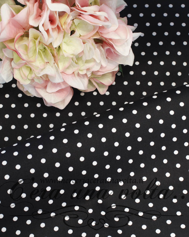 Tessuto rasatello a pois Nero