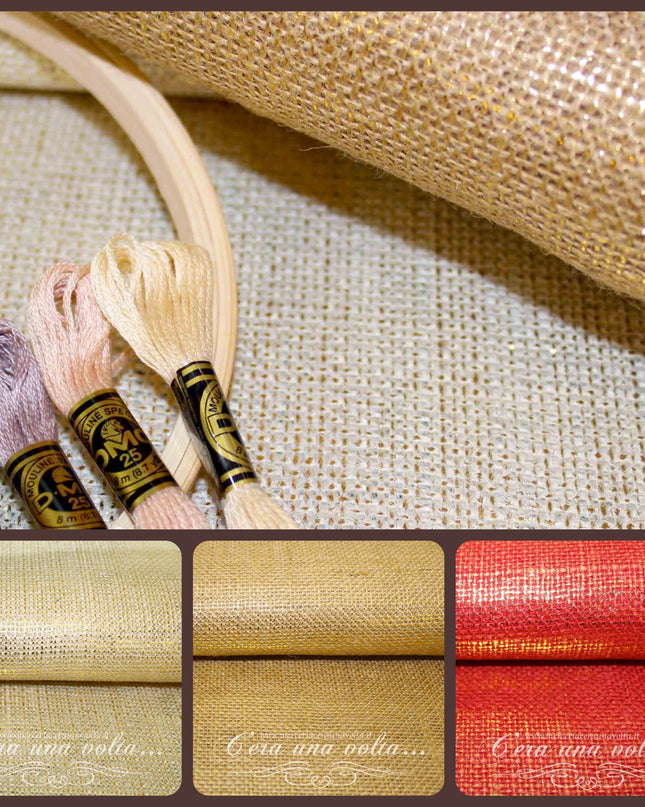 Tela da ricamo in Juta con stampa Lurex
