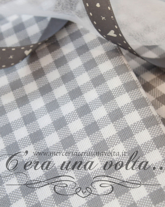 Cm 176 x 25  Scampolo Tessuto in cotone a quadri Grigio Seta