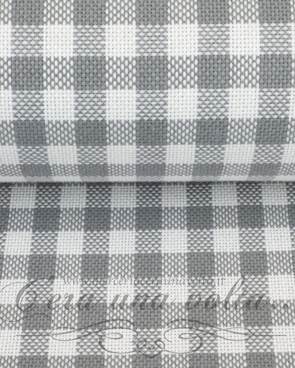 Cm 176 x 25  Scampolo Tessuto in cotone a quadri Grigio Seta