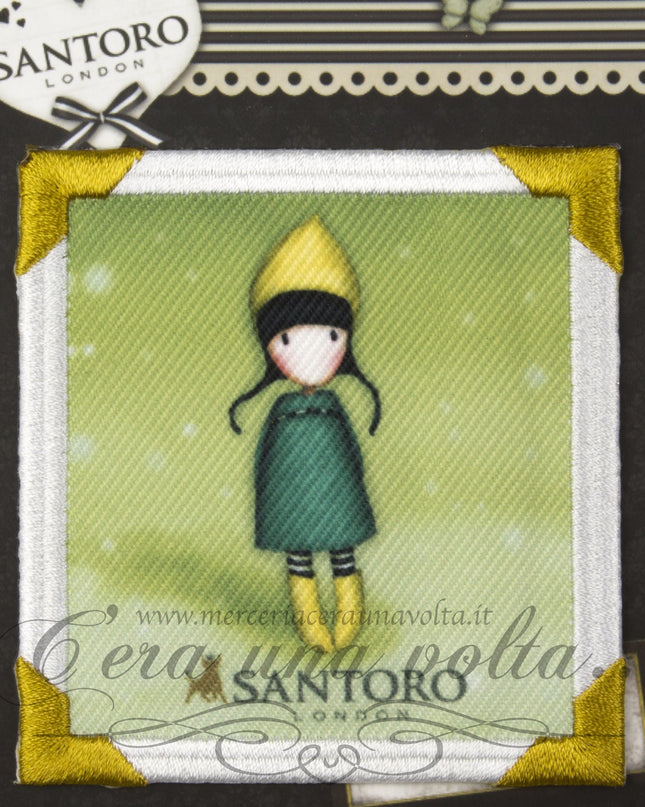 Etichetta termo adesiva per rattoppo quadrata Santoro Bambola Verde Chiaro