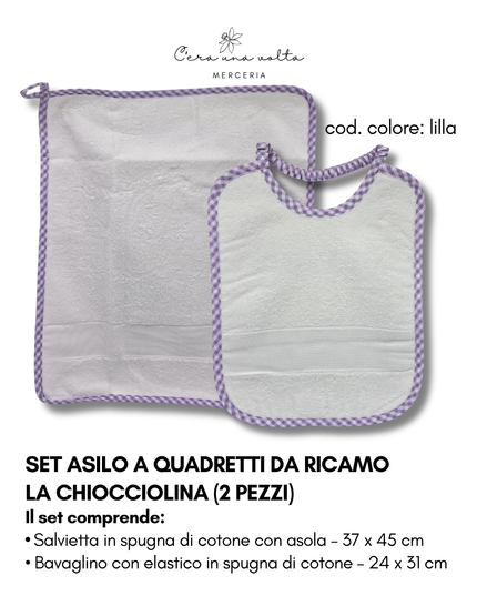 Set asilo a quadretti da ricamo LA CHIOCCIOLINA (2 pezzi)