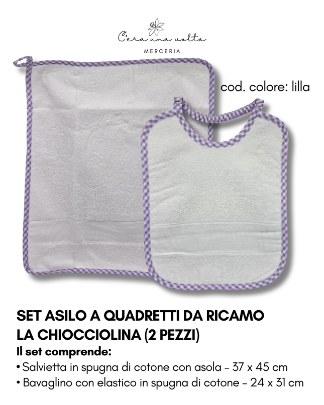 Set asilo a quadretti da ricamo LA CHIOCCIOLINA (2 pezzi)