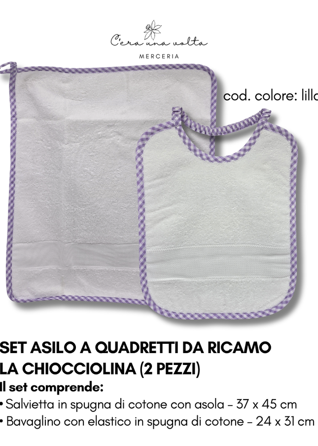 Set asilo a quadretti da ricamo LA CHIOCCIOLINA (2 pezzi)