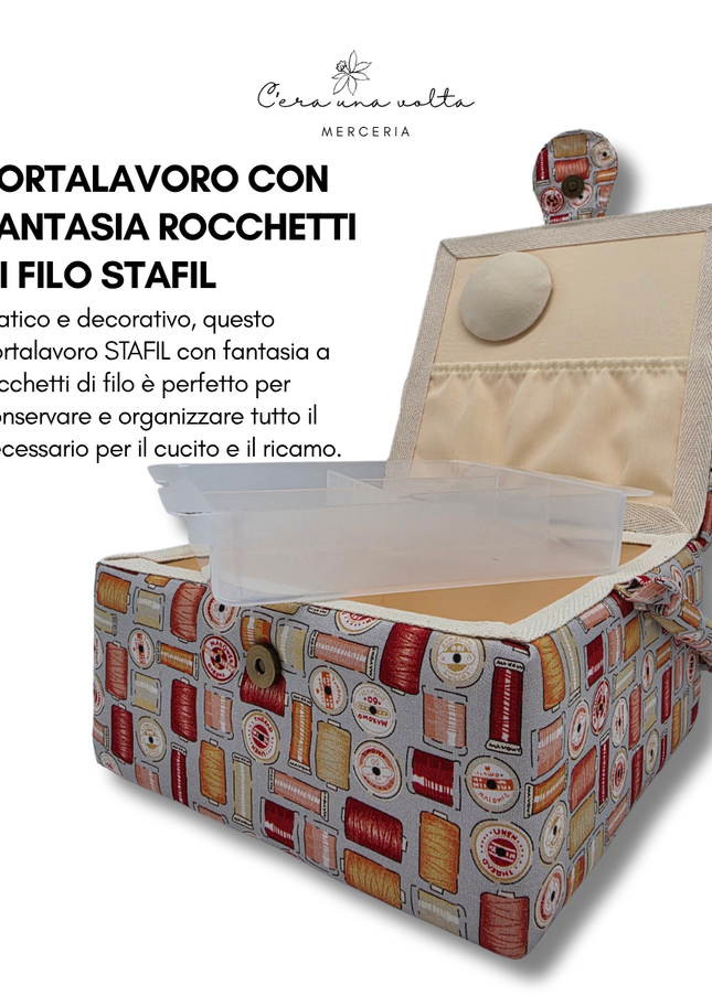 Portalavoro con fantasia rocchetti di filo STAFIL