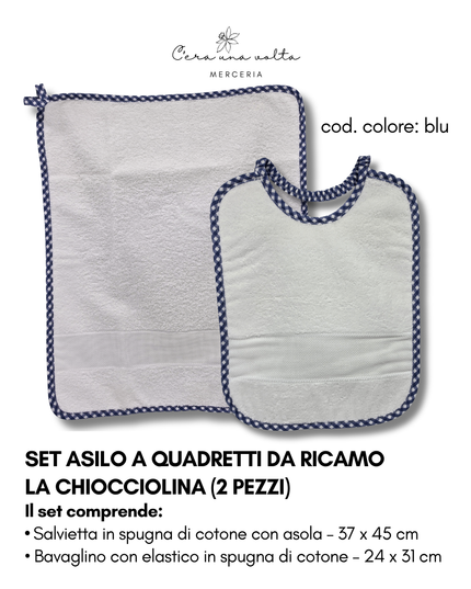 Set asilo a quadretti da ricamo LA CHIOCCIOLINA (2 pezzi)