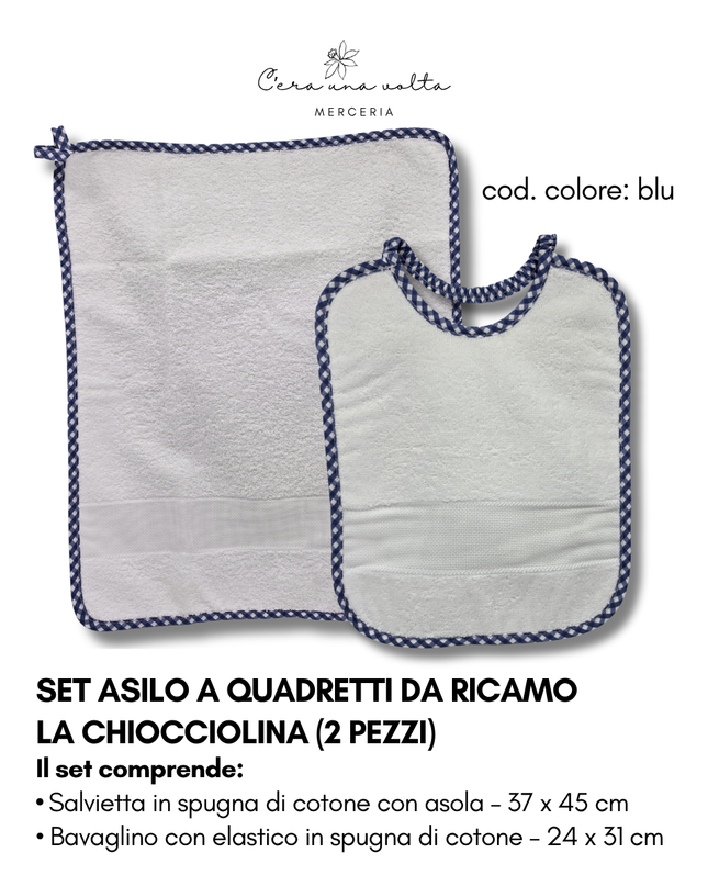 Set asilo a quadretti da ricamo LA CHIOCCIOLINA (2 pezzi)