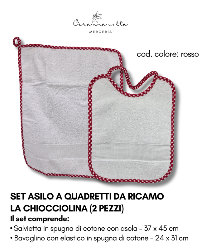Set asilo a quadretti da ricamo LA CHIOCCIOLINA (2 pezzi)