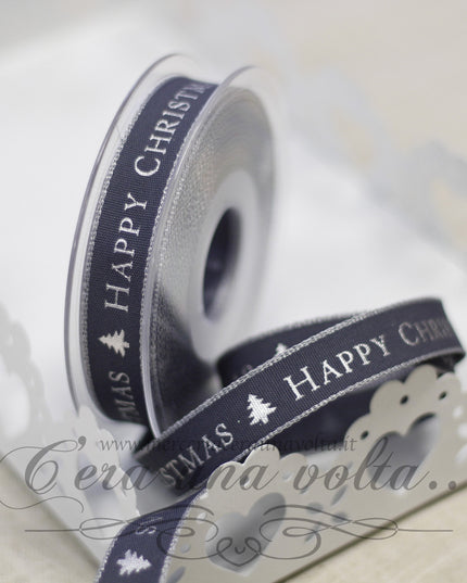 Nastro Happy Christmas Grigio