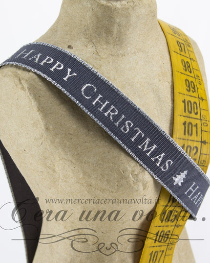 Nastro Happy Christmas Grigio