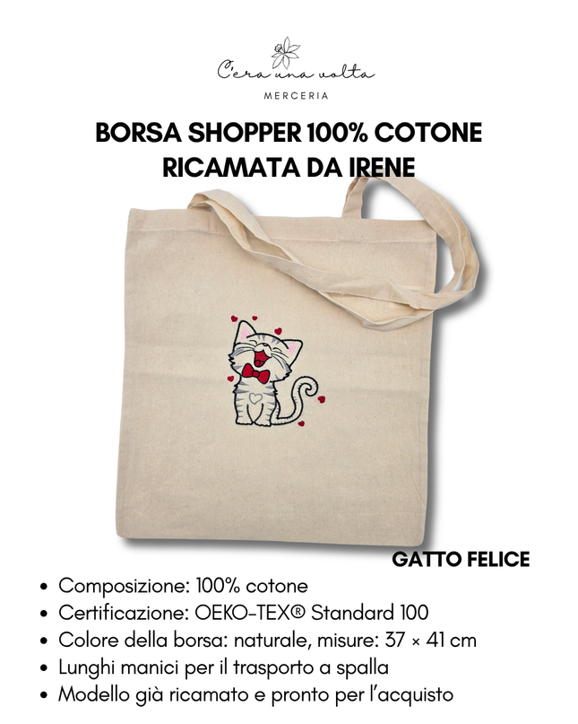 Borsa Shopper 100% Cotone Ricamata da Irene