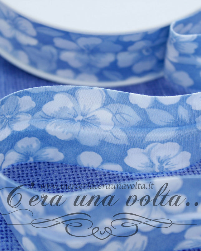 Sbieco di cotone a fiori Azzurro