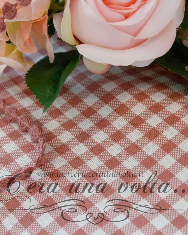 Tessuto in cotone a quadri Rosa Antico