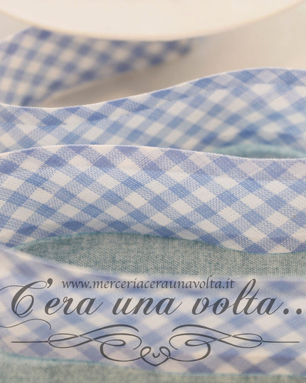 Sbieco di cotone a quadretti Azzurri