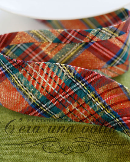 Sbieco di cotone Tartan e Lurex Oro
