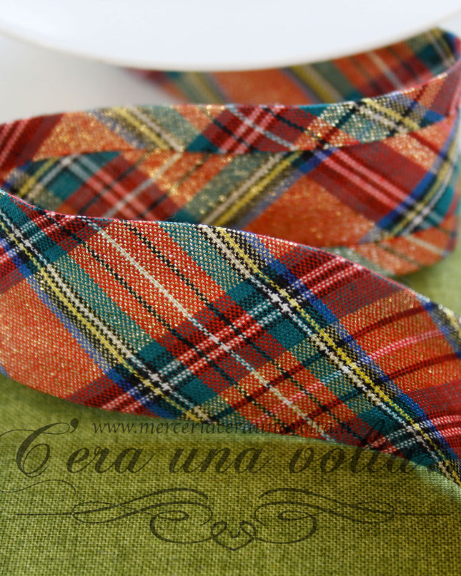 Sbieco di cotone Tartan e Lurex Oro
