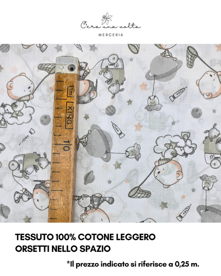 Tessuto 100% Cotone Leggero – Orsetti nello Spazio