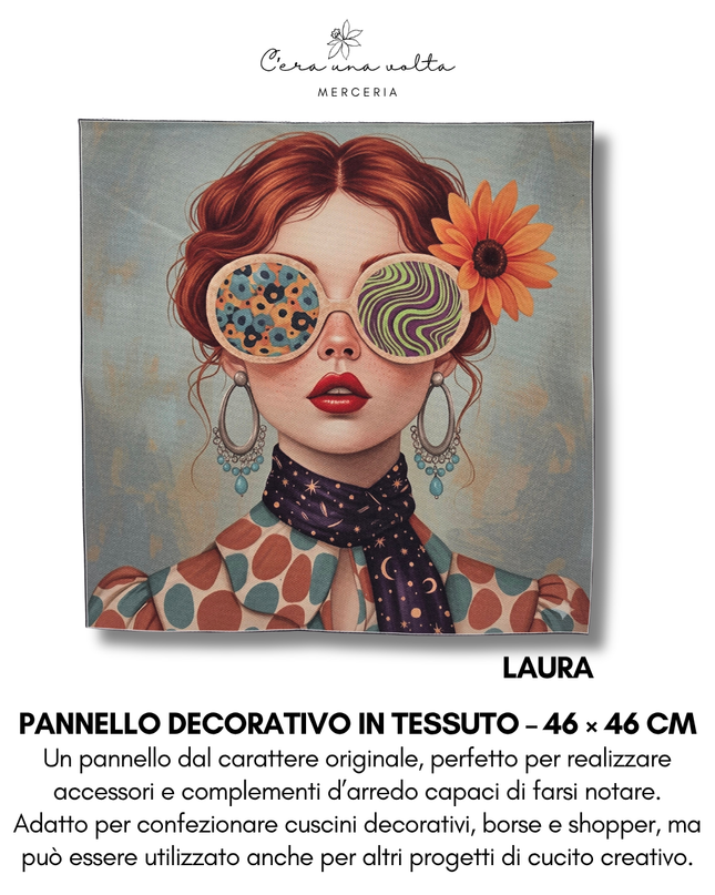 Pannello decorativo in tessuto – 46 × 46 cm (volti femminili)