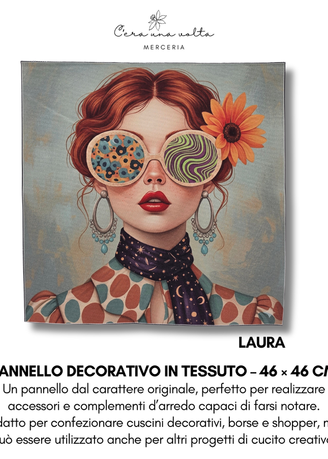 Pannello decorativo in tessuto – 46 × 46 cm (volti femminili)