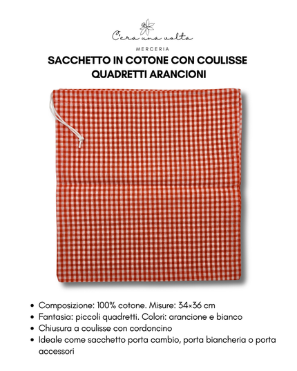 Sacchetto in Cotone con Coulisse – Quadretti Arancioni