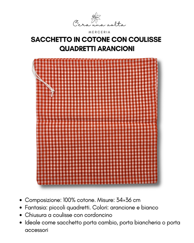 Sacchetto in Cotone con Coulisse – Quadretti Arancioni