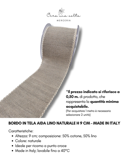 Bordo in Tela Aida Lino Naturale H 9 cm – Made in Italy