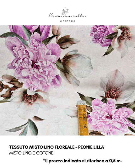 Tessuto Misto Lino Floreale – Peonie Lilla