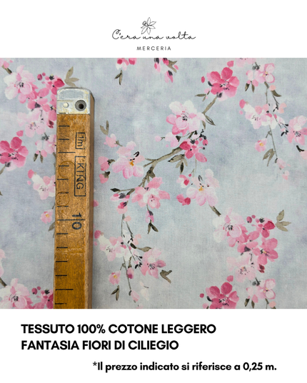 Tessuto 100% Cotone Leggero – Fantasia Fiori di Ciliegio