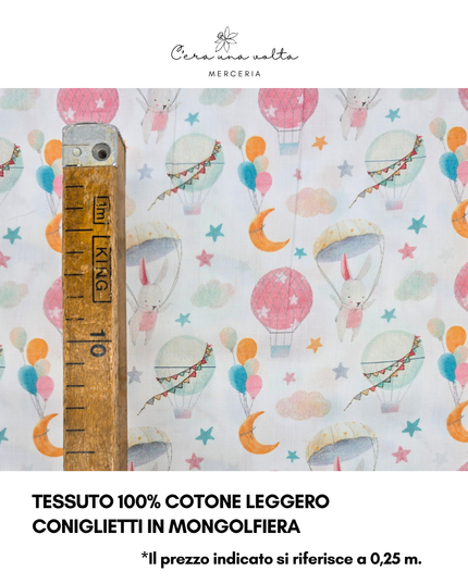 Tessuto 100% Cotone Leggero – Coniglietti in Mongolfiera
