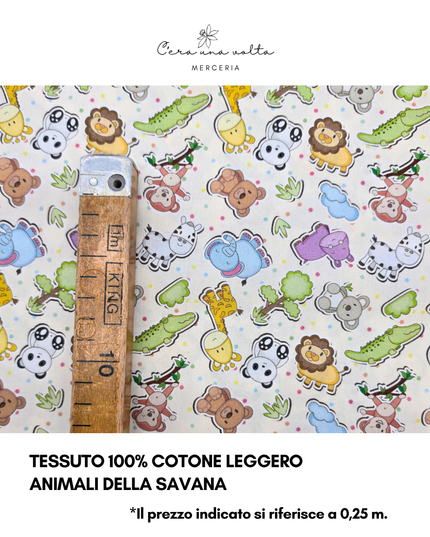 Tessuto 100% Cotone Leggero – Animali della Savana