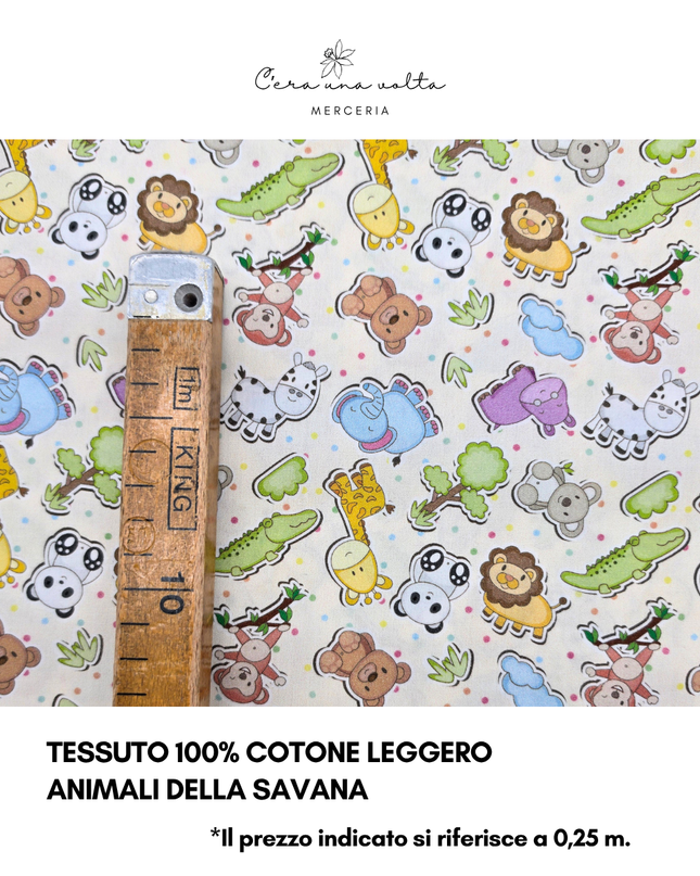 Tessuto 100% Cotone Leggero – Animali della Savana