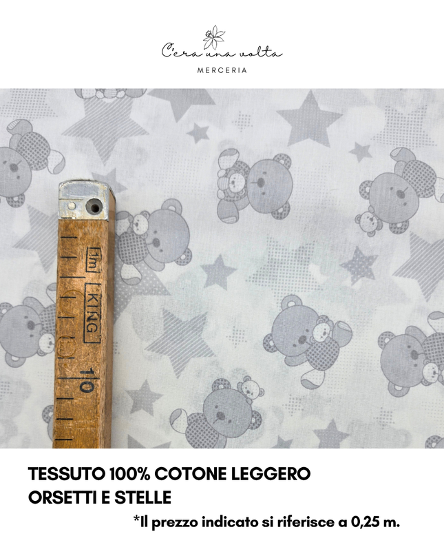 Tessuto 100% Cotone Leggero – Orsetti e Stelle