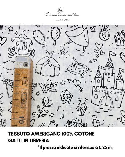 Tessuto 100% Cotone da Colorare – Principesse e Castelli